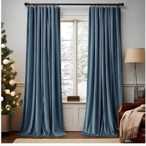 Set Of 2 Skyline Furniture Window Velvet Curtains 63" X 50" Ocean Blue